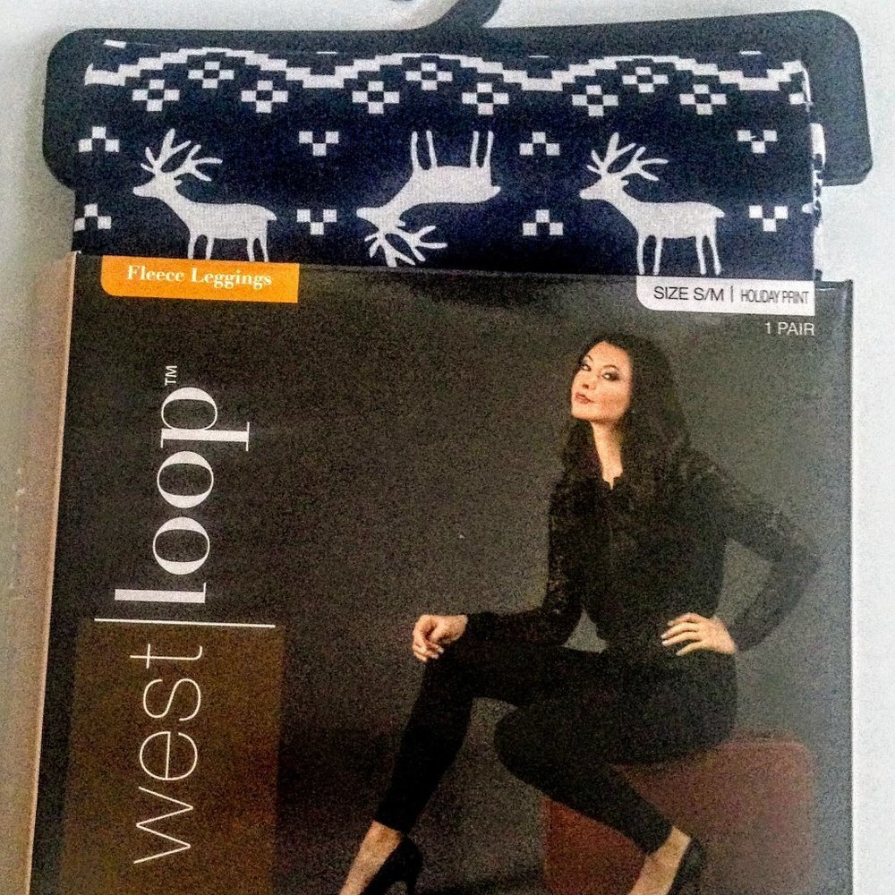 West Loop Women's S/M Holiday Fleece Leggings Snowflake Fair Isle Winter Printed
